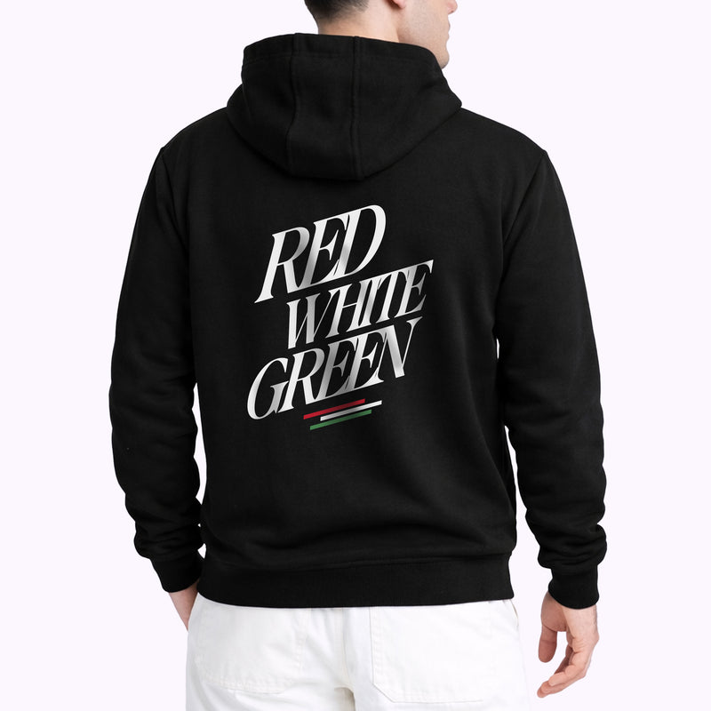 Piros Fehér Zöld - Férfi Kapucnis Pulóver | Fekete / XS - Huniwear